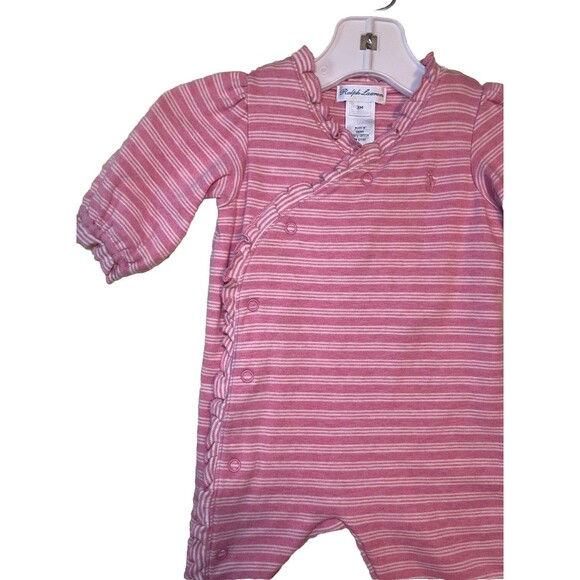 Ralph Lauren Vintage 90’s Pink Pajama With Cute Buttons White Striped Size 3M - Picture 3 of 9